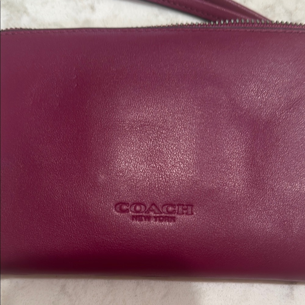 Coach Burgundy Wristlet with Pink Pac Man - Picture 6 of 7